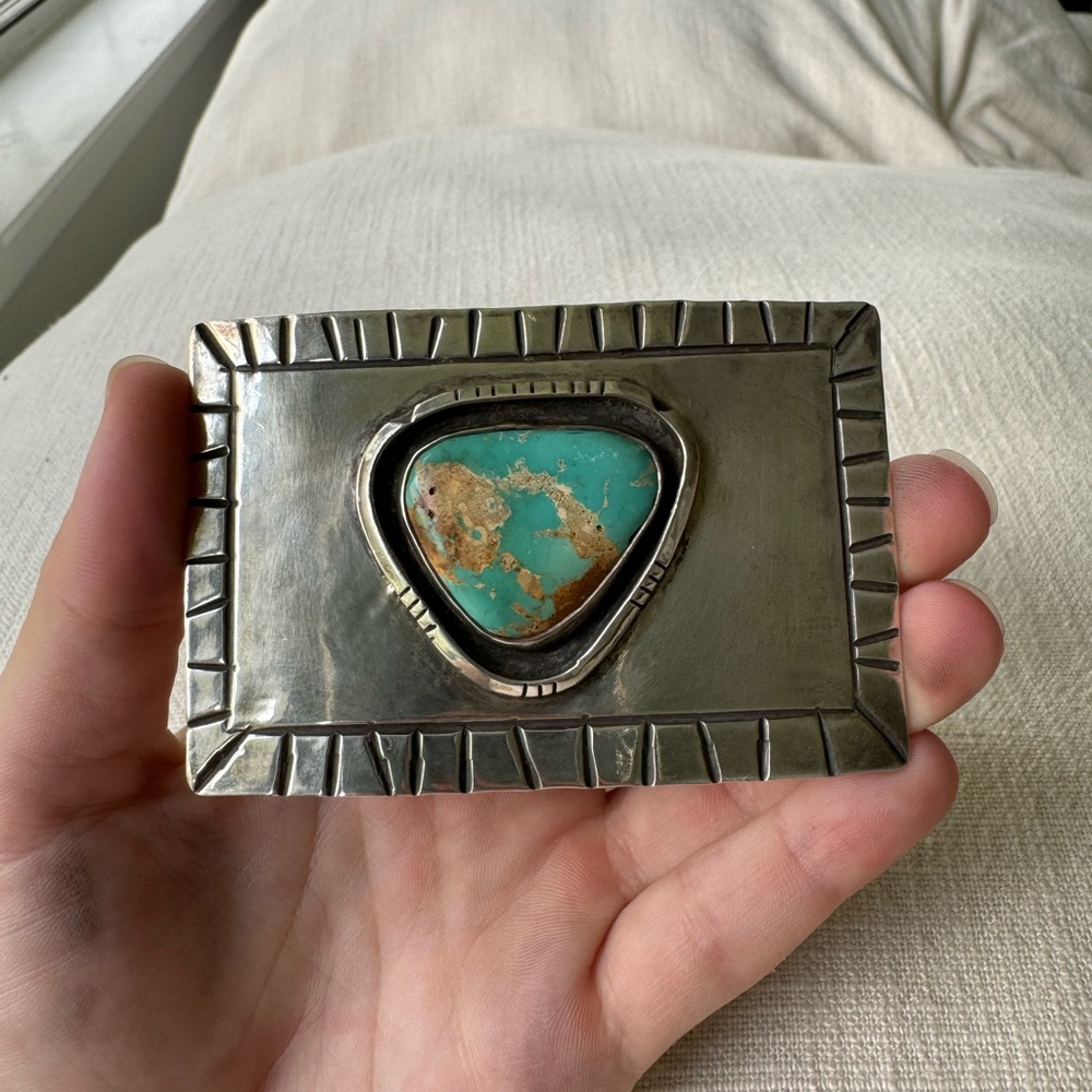 Turquoise and sterling silver belt buckle